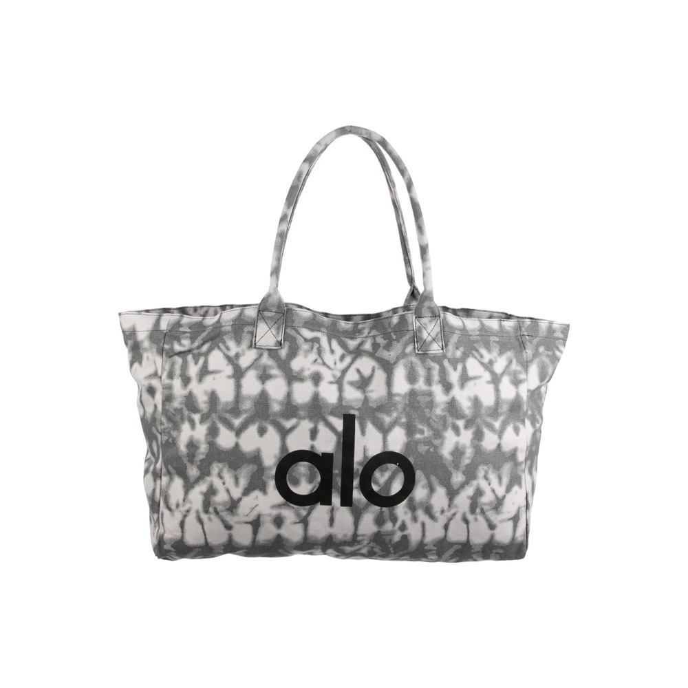 Alo Yoga Large Tie Dye Canvas Tote Bag Gray White Logo Gym Beach Carryall - Picture 7 of 16